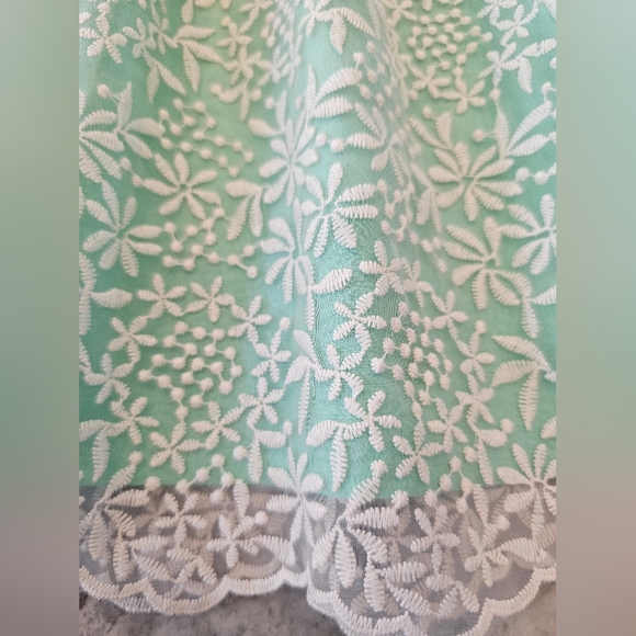 Zara Basic Mint Green Embroidered Floral Skirt Size M Scalloped Hem - Picture 2 of 7